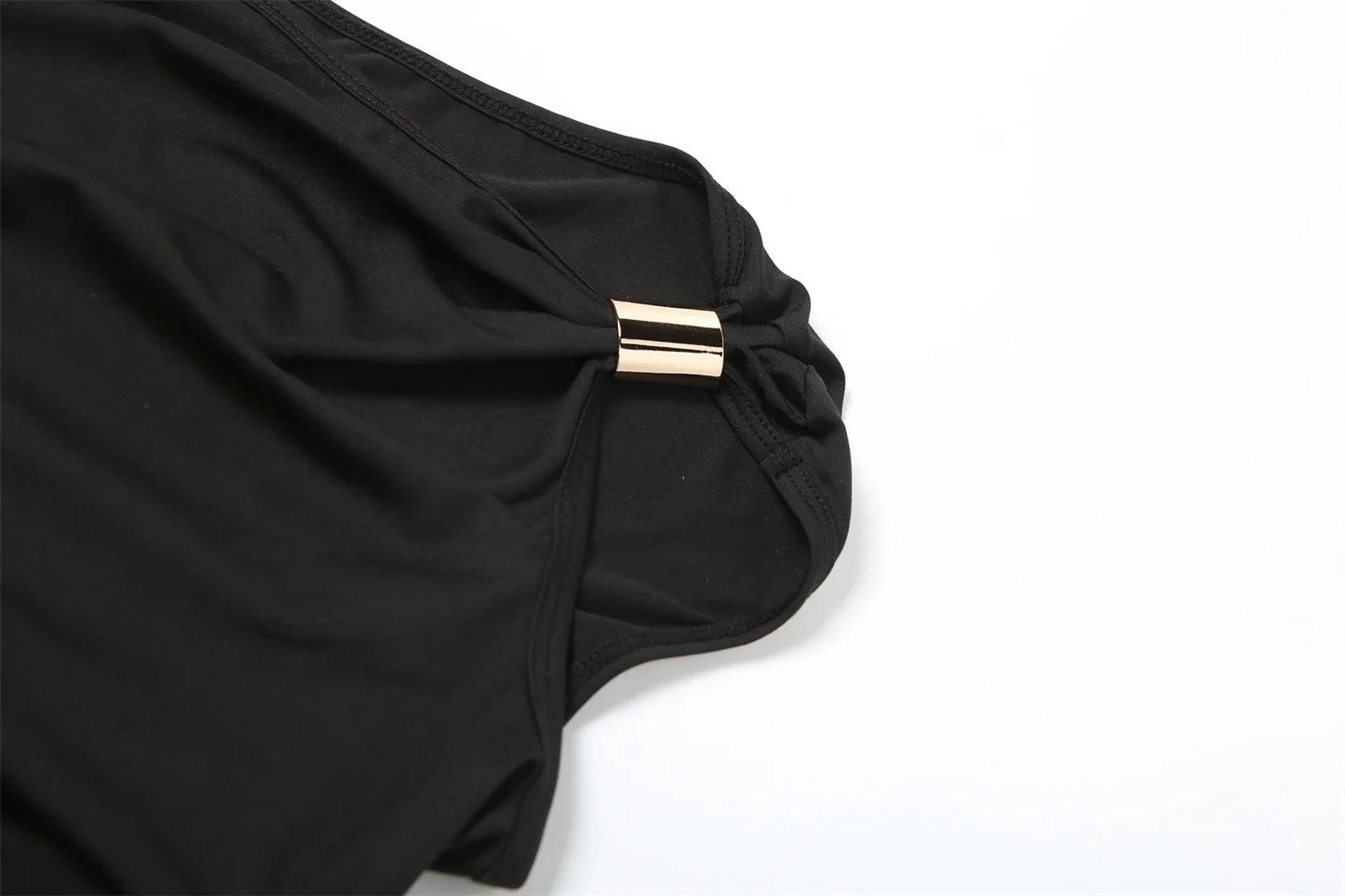 Off Shoulder Top Women Ruched Fashion Skew Collar Single Sleeve Daily Casual Solid Simple Streetwear