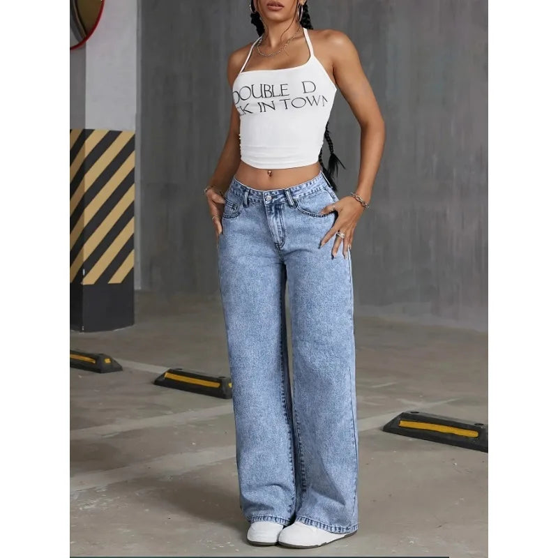 Wide Leg Jeans High waisted  Bow Embroidered Pocket Wide Leg Jeans  Fashionable ladies Trousers Casual Style