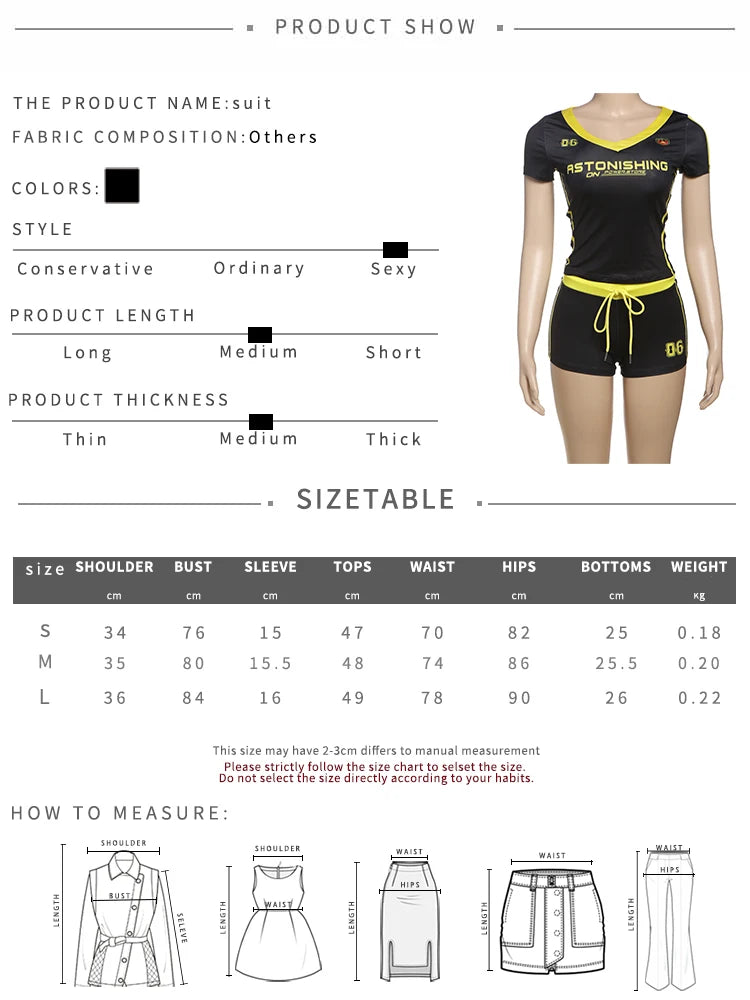 2 Piece Set Letter Print Crew Neck Short Sleeve Top+Drawstring Slim Mini Bottoms, lady's Tracksuit
