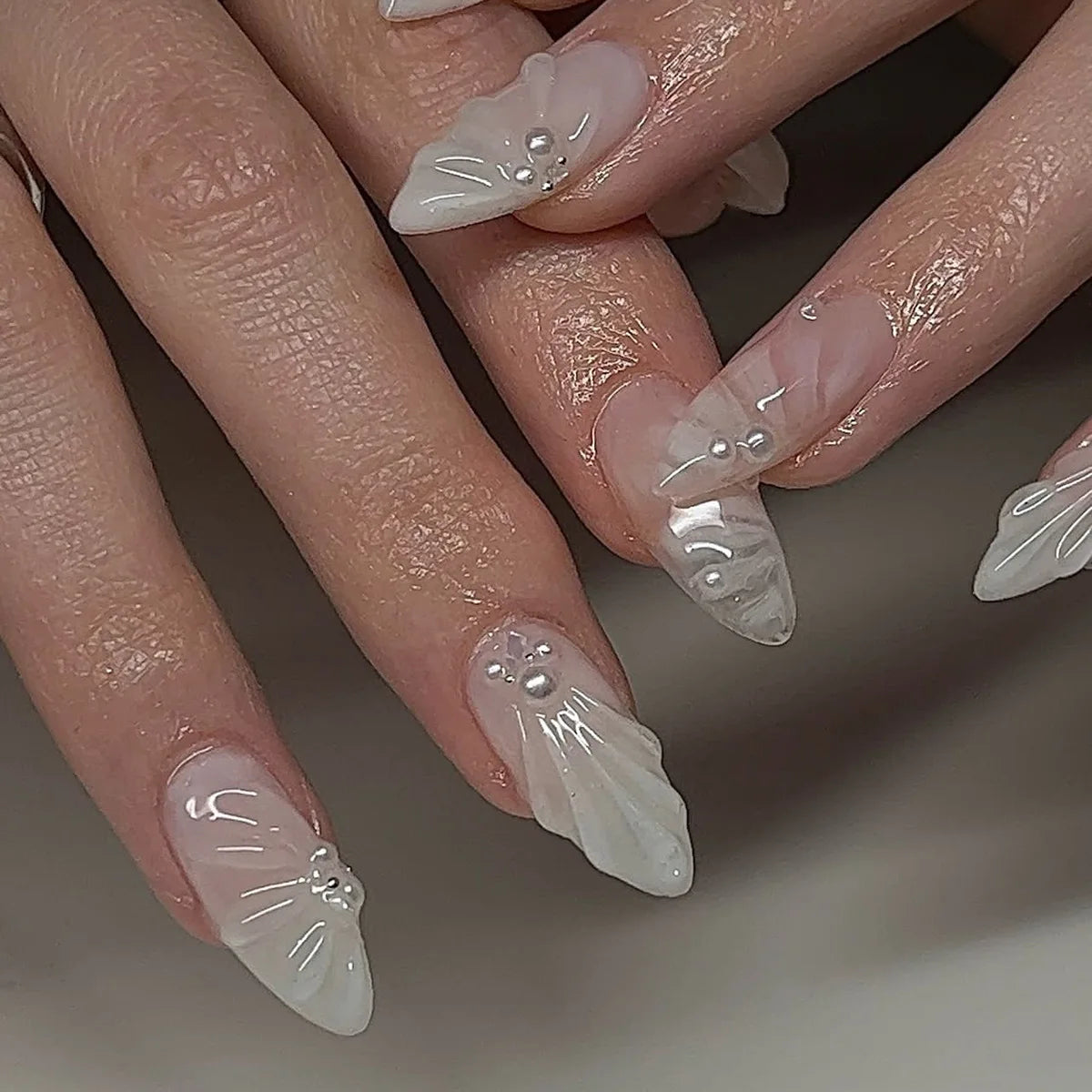 24pcs French Almond Press on Nails Leopard Print False Nails 3D Bow Wearable Stick-on Nails Fake Nail Uñas Накладные Ногти 네일팁
