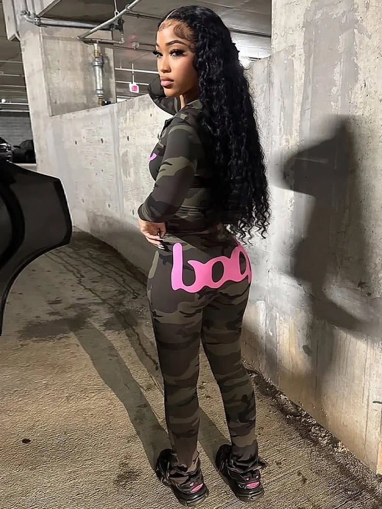 Weird Puss Letter Leopard Print 2 Piece Set Women Casual Zip Hooded Crop Jacke+Leggings Matching Stretch Sporty Street Outfits