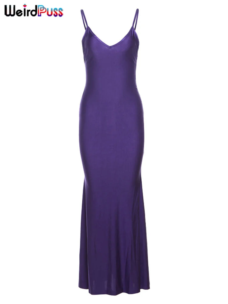 Weird Puss Folds V-Neck Women Evening Long Dress Sexy Backless Sleeveless Coquette Elegant Mermaid Matching Banquet Prom Bodycon