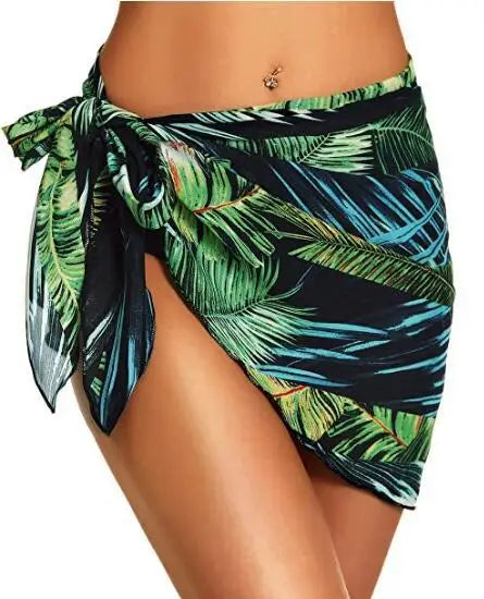 Summer Bikini Wrap Sheer Coverups Set Women Print Short Sarongs Swimsuit  Beach Short Skirt Chiffon Scarf Cover Ups for Swimwear