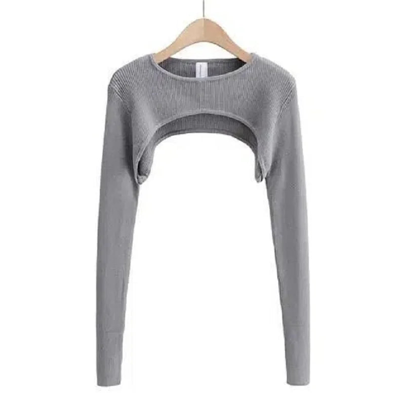 O-neck Women Long Sleeve Crop Top
