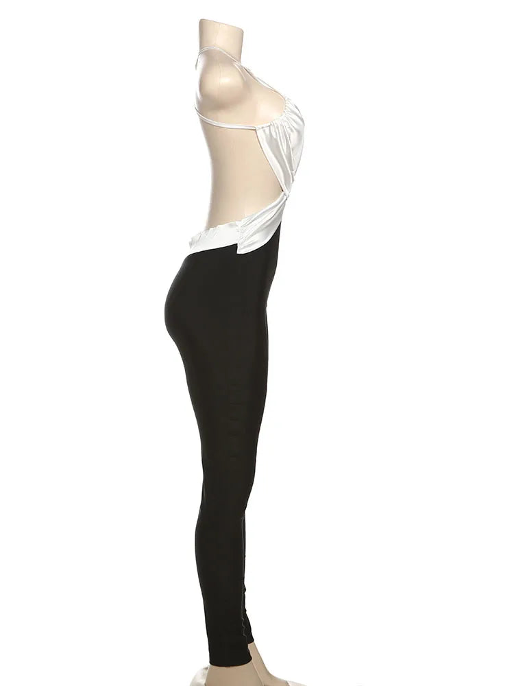 Sexy Backless Jumpsuit Women Sleeveless Cross Ruched Wrap Straps Midnight Coquette