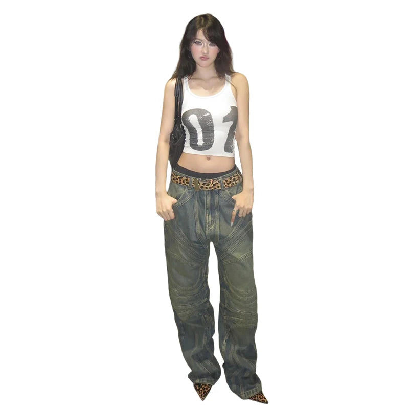 Weird Puss Casual Digital Print Vest Women Fashion Hottie u-Neck Skinny Simple Elasticity Sporty Street Party Classic Daily Tops