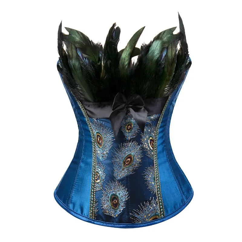 Women's Corset Top Peacock Feather Bustier Lace-Up Sexy Overbust Bustiers Carnival Holiday Party Club Costumes