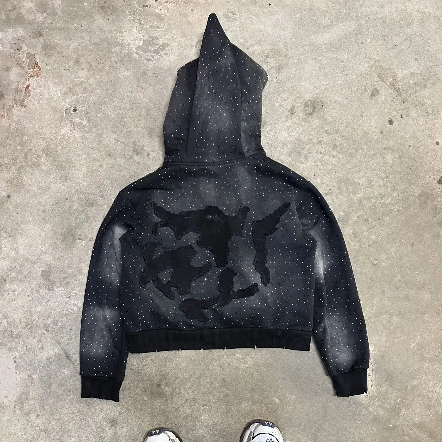 Retro Gothic Full Rhinestone Patch Letter Oversized Hoodie Women's Y2K New Harajuku Hip-Hop Casual Joker Sweatshirt Street Wear