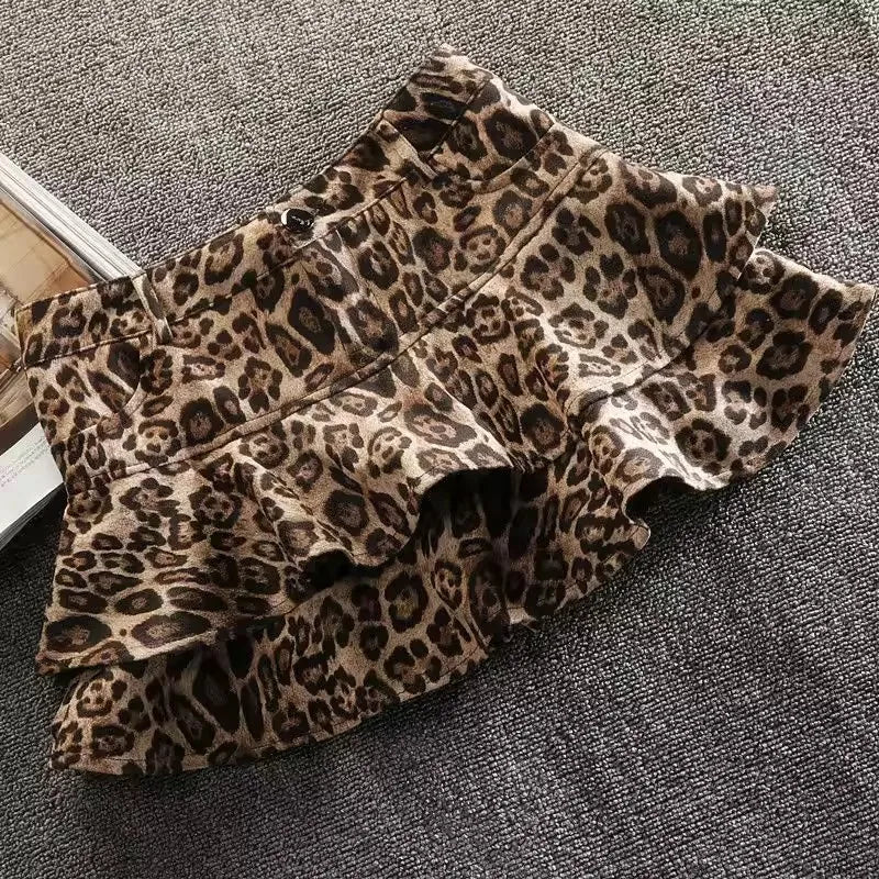 Harajuku Subculture jeans  Leopard Print Splicing Y2k Skirt Kawaii Gothic Mini Pleated Skirt Casual Retro Streetwear Skirts Women