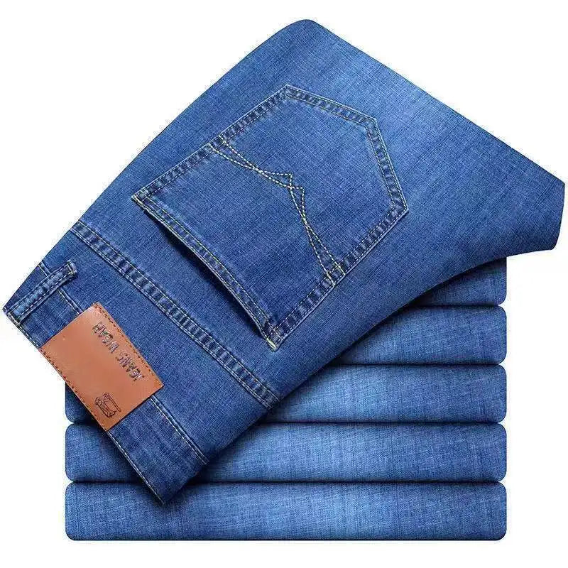 Denim jeans, comfortable and soft business casual denim pants, slim fit straight leg pants, fashionable men's brand, light luxury elast