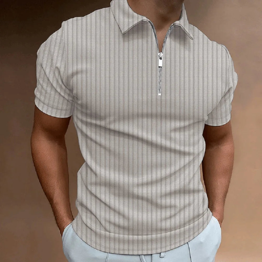 2024 new Short Sleeved Summer Europe And The United States New POLO Shirt Zipper Striped Short Sleeved Men's Polo Shirt