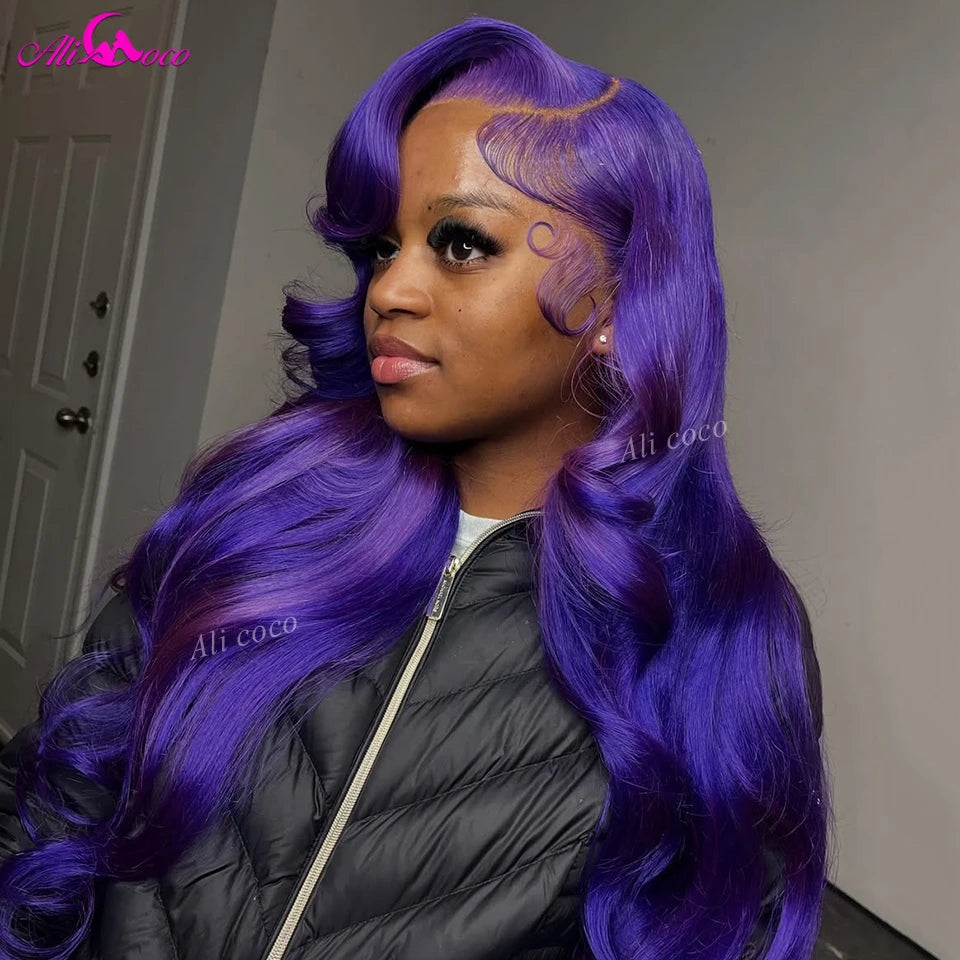Purple Wig 5x5 Closure 180 Density Body Wave Human Hair Wig For Women Transparent 13x4 13x6 Lace Frontal Wigs Pre Plucked