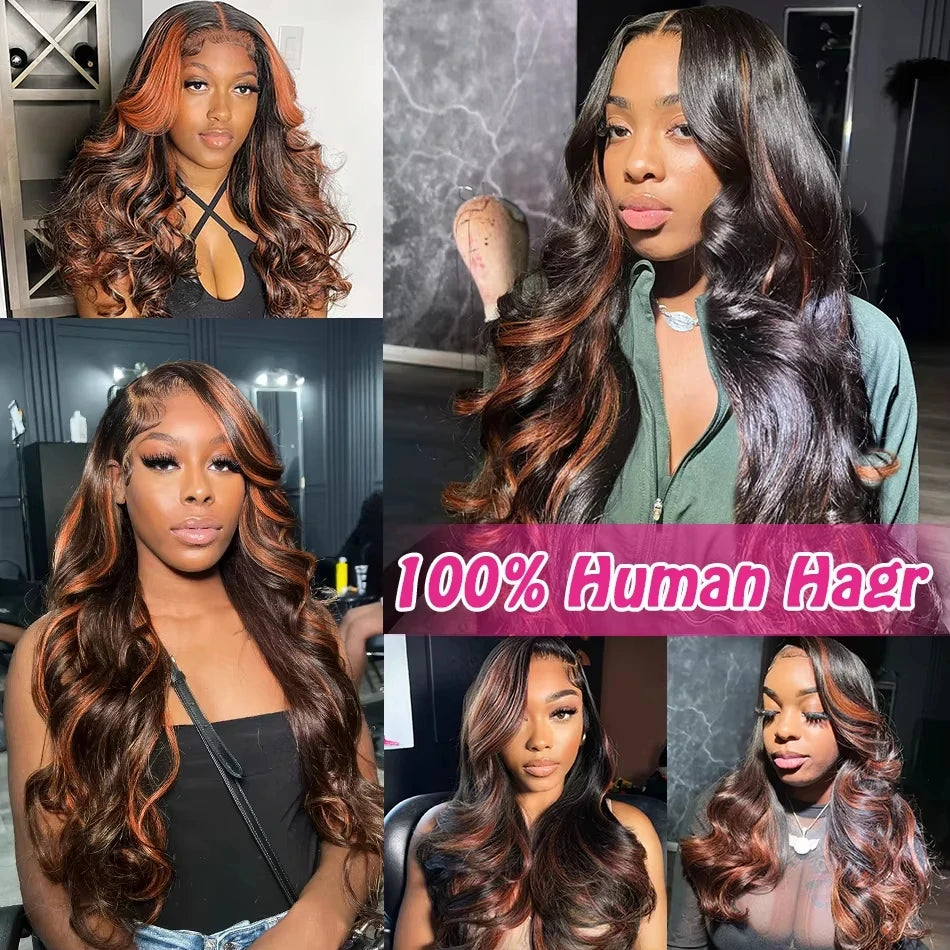 Upgraded 1B/30 Balayage Body Wave 13x4 Highlight Lace Front Human Hair Wig Vietnamese 30 Inch Omber Brown Colored Wig Human Hair