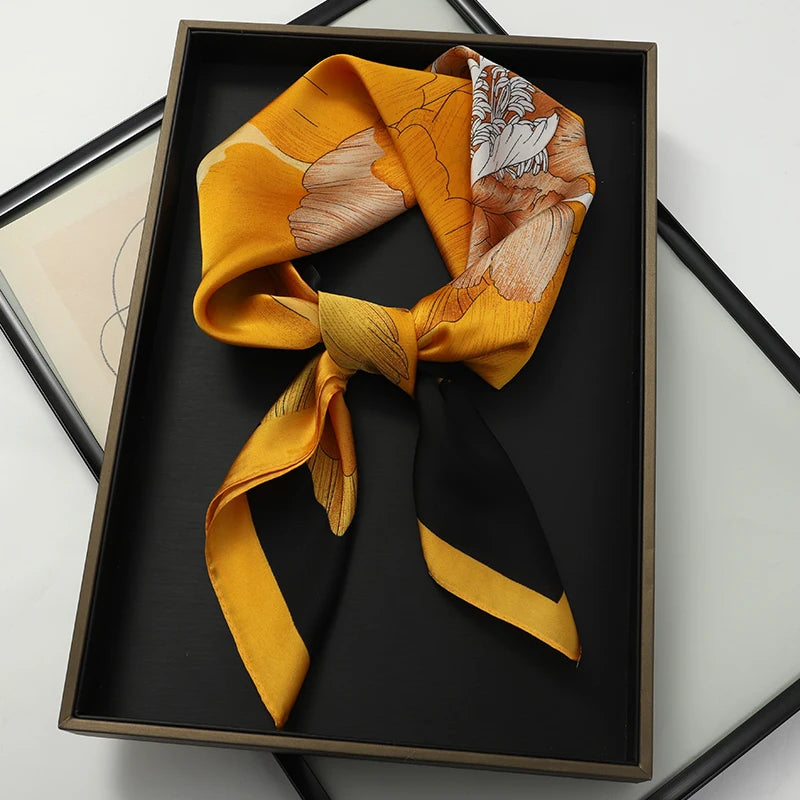 60Colors Luxury Scarf Women 70*70Cm Silk Feel Square Hair Wrapping Foulard Satin Shawl Big Size Head Bandana Hijab Handkerchief