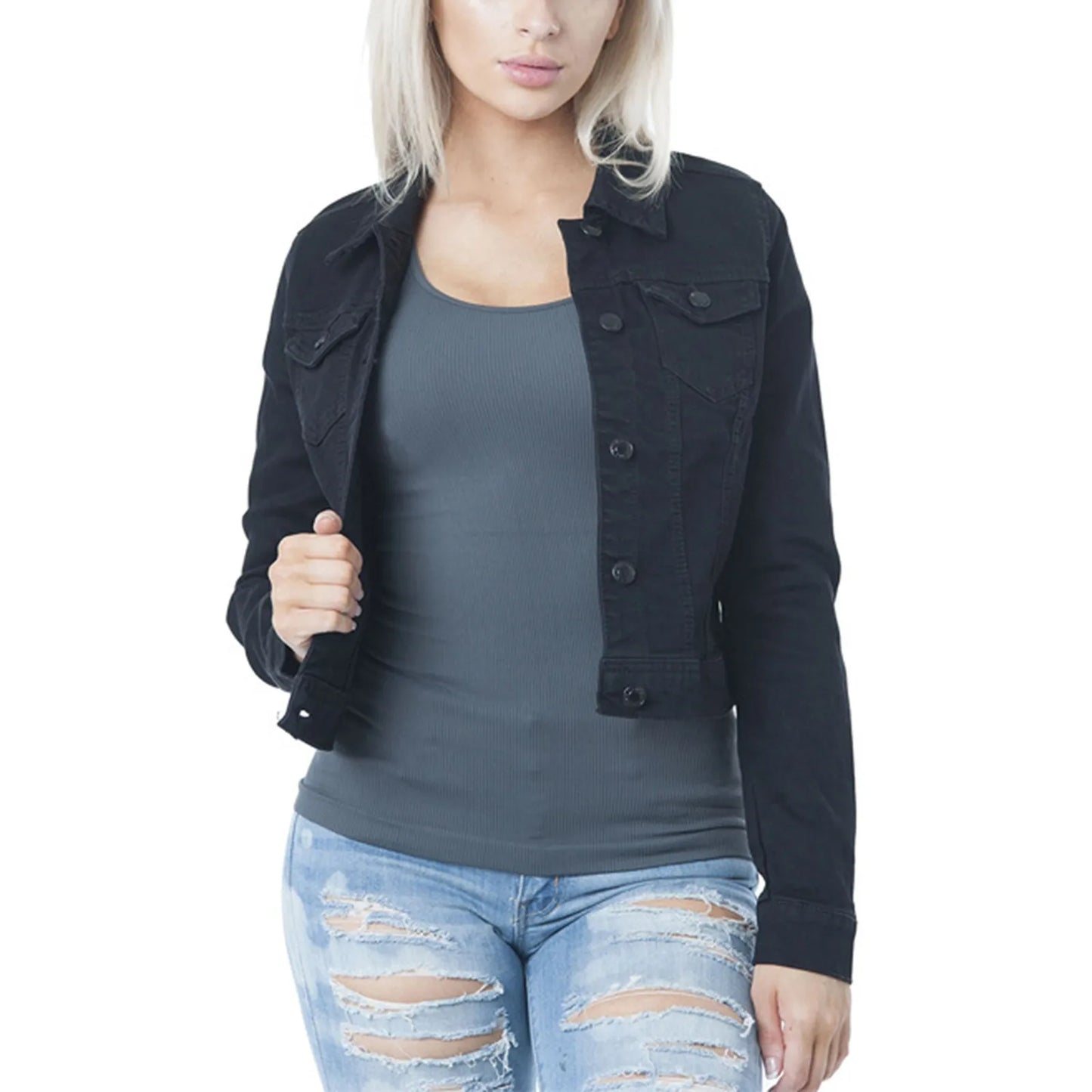 Washed Coats Button Up Jean Jacket For Women Autumn Button Down Jackets Lady Basic Long Sleeve Outwear куртка