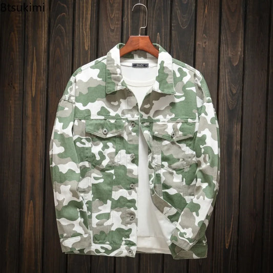 2025 New Men's Camouflage Printed Denim Jackets Spring Autumn Long Sleeve Lapel Button-up Casual Jean Coats Fashion Men Clothing