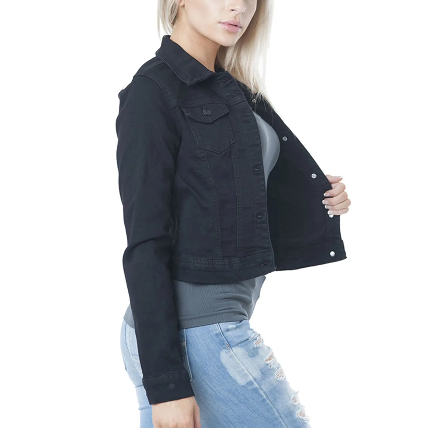 Washed Coats Button Up Jean Jacket For Women Autumn Button Down Jackets Lady Basic Long Sleeve Outwear куртка