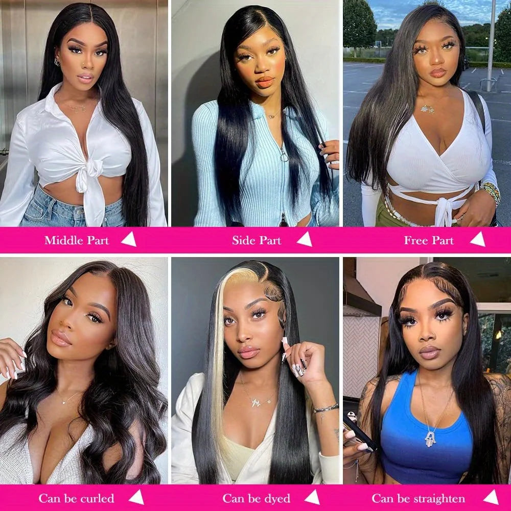 Bone Straight 13x4 Lace Frontal Wig For Women 5x5 Glueless Invisi-Drawstring Black Human Hair Wigs 360 Full Lace Wig Human Hair