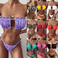 Sexy Women's Bikini Solid Color Strapless Split Swimsuit