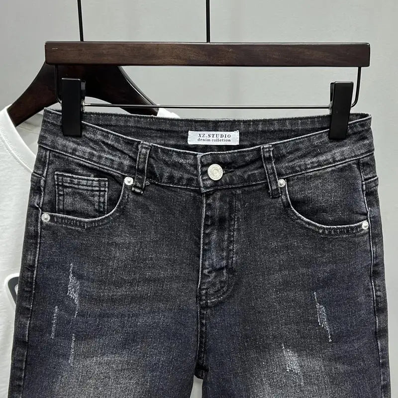 New Summer Men’s Casual 2024 Knee Length Denim Shorts Black Designer Boyfriend Slim Stretch Five Pocket Denim Short Pants