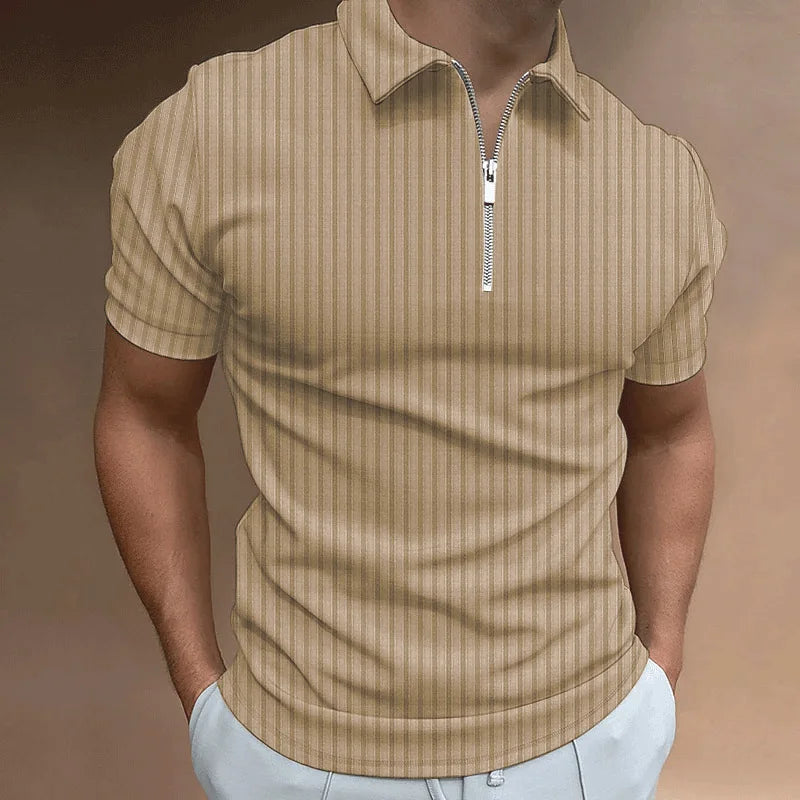 2024 new Short Sleeved Summer Europe And The United States New POLO Shirt Zipper Striped Short Sleeved Men's Polo Shirt