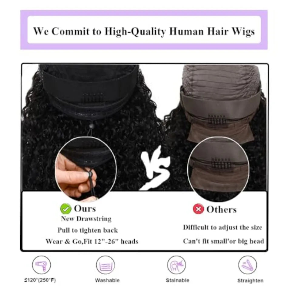 30 Inch Curly V Part Wig Human Hair Brazilian Virgin Human Hair Wig  Upgrade U Part Wig Glueless V Shape Wig Natural Black Color