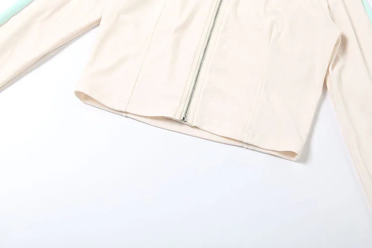 Weird Puss Casual Women 2Piece Set Letter Embroidery Zip Crop Jacket+Widewaist Shorts Matching Streetwear Stretch Sporty Outfits