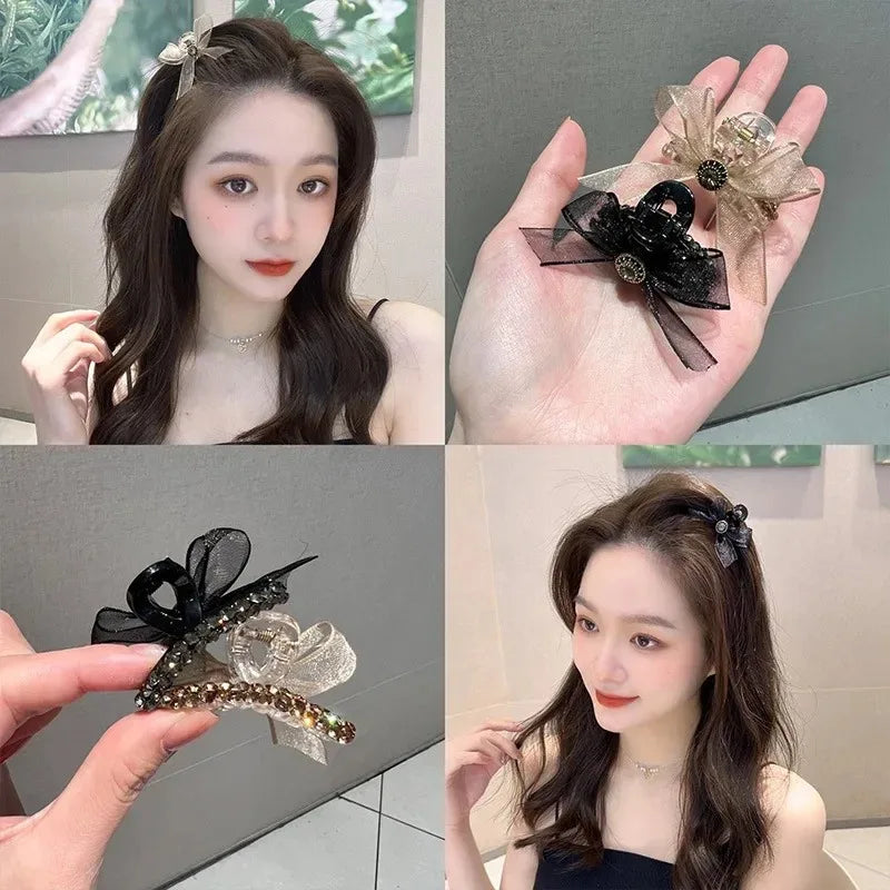 Korean 1/2pcs Sweet Black Red Bow Small Hair Claw Clip Princess Velvet Bow Hair Clip Claw Clamp Headwear Girls Women