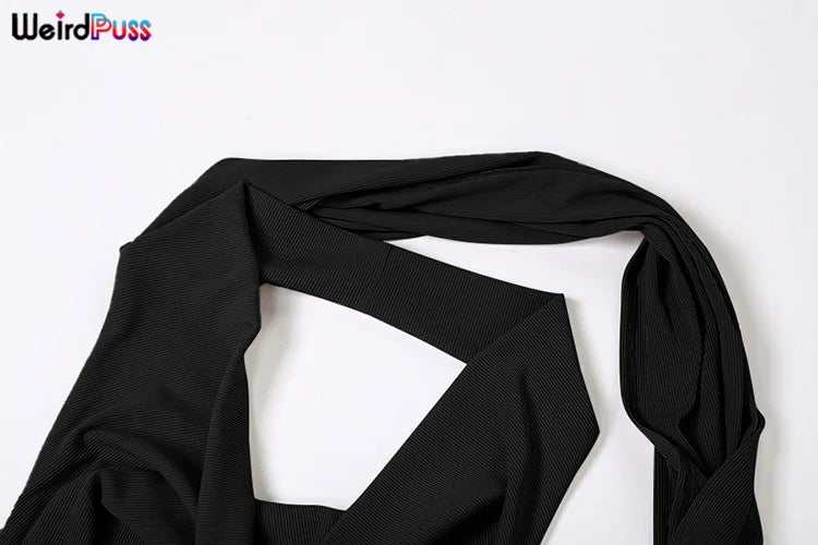 Weird Puss Backless Halter Women Evening Dress With Scarf Hollow Back Split Skinny Ladies Formal Occasion Prom Bodycon Vestidos