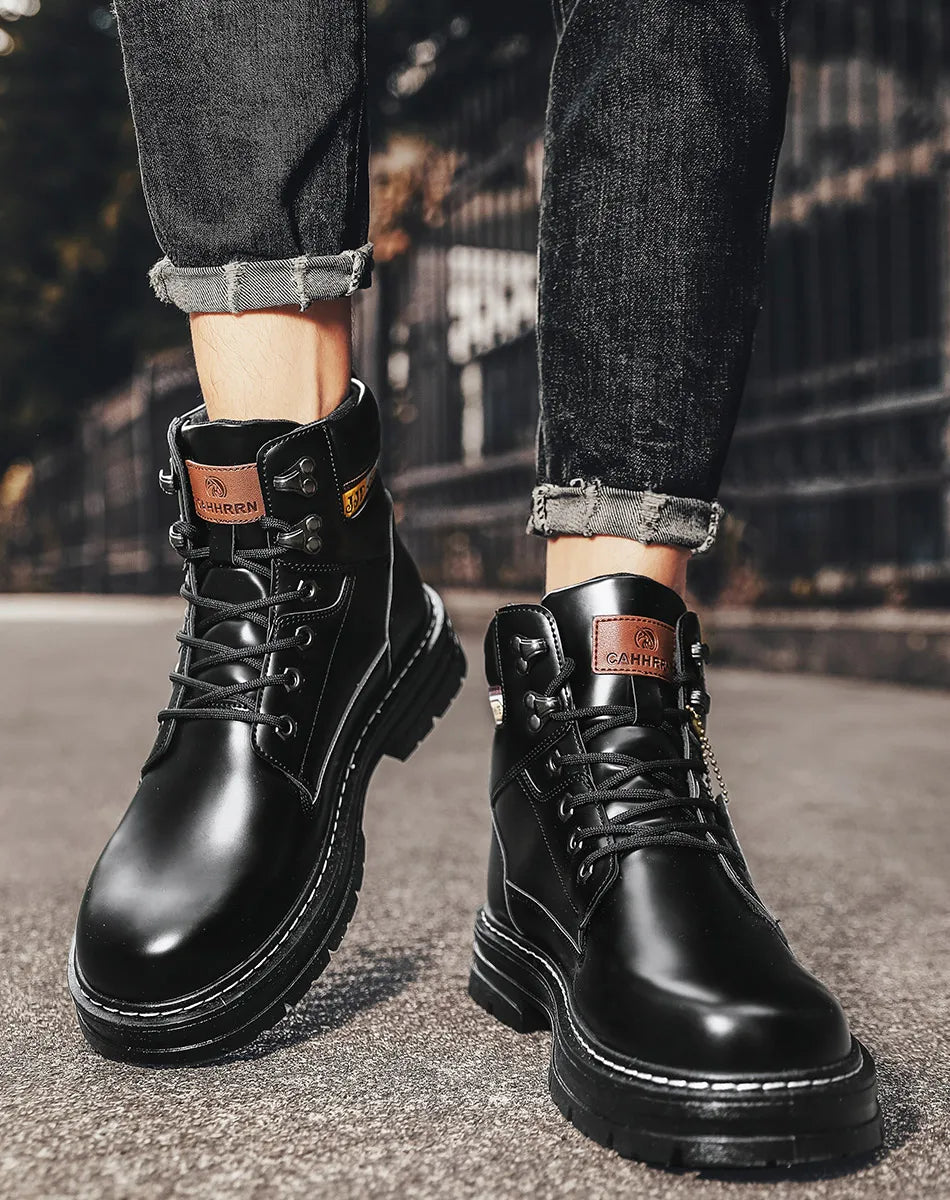 Lace-UP Leather Shoe's for Men Work Safety Mid-top