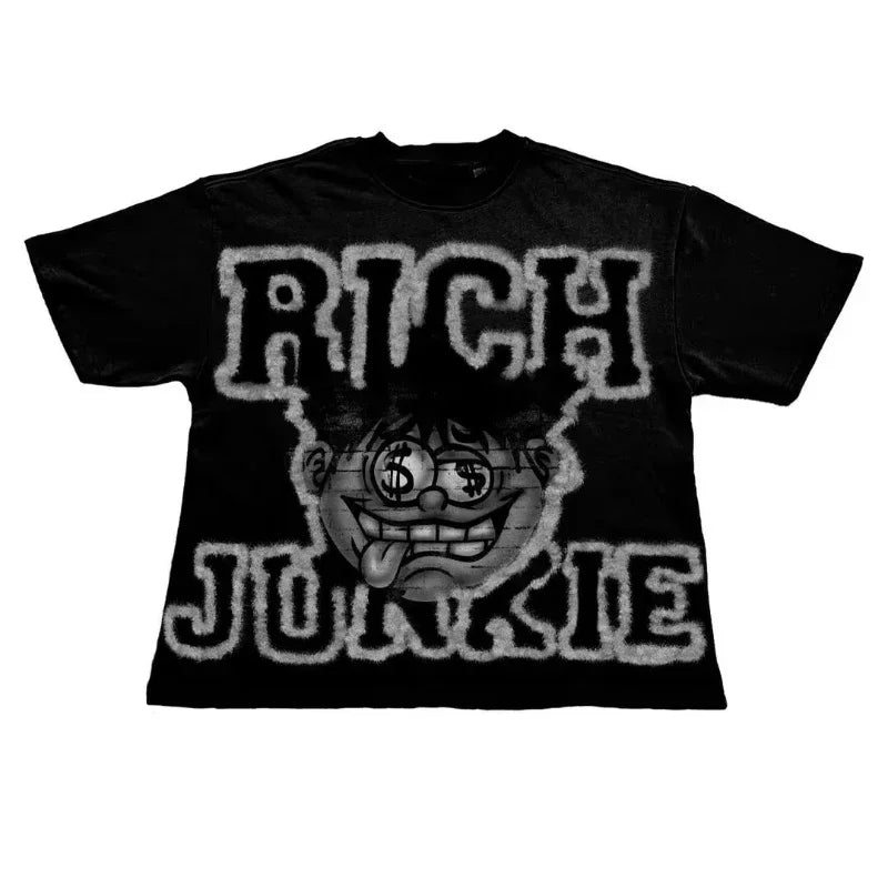 American Gothic Dark Y2K English Graffiti Print T-shirt Men's Summer Street Trend Harajuku Hip-Hop Short Sleeve Graphic T Shirts