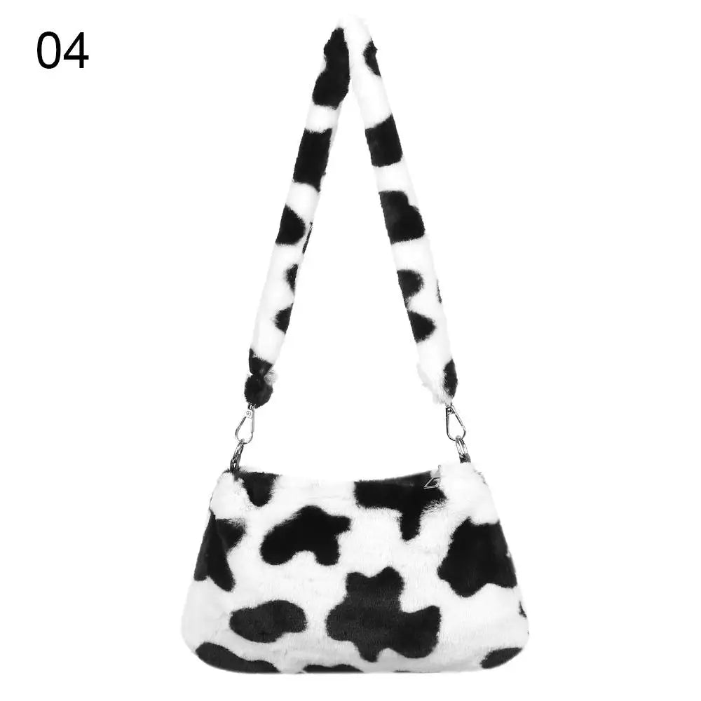 New Women's Casual Shoulder Bag Animal Print Leopard Plush Lady Shoulder Underarm Bag Female Messenger Bag Crossbody Bags