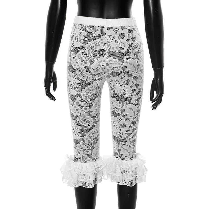 HLJ&GG Red Y2K Letter Lace Splicing Bandage Two Piece Sets Women Off Shoulder Hollow Crop Top And Skinny Ruffle Shorts Outfits
