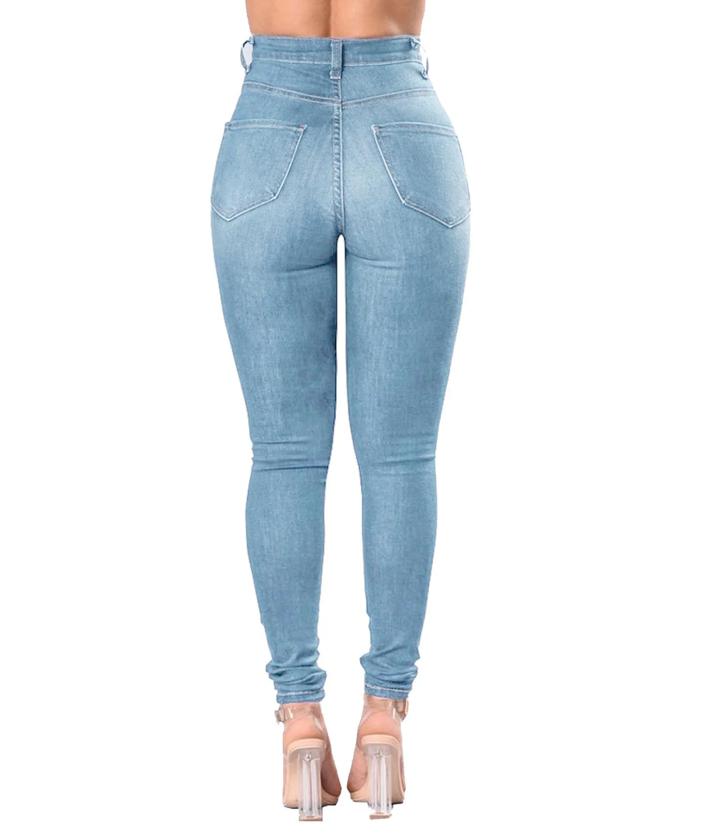 HOLE,  ladies 2025 High Waist Ripped Jeans for female, Skinny Black Pockets Jeans Elastic Slim Jean Female Femme Pants