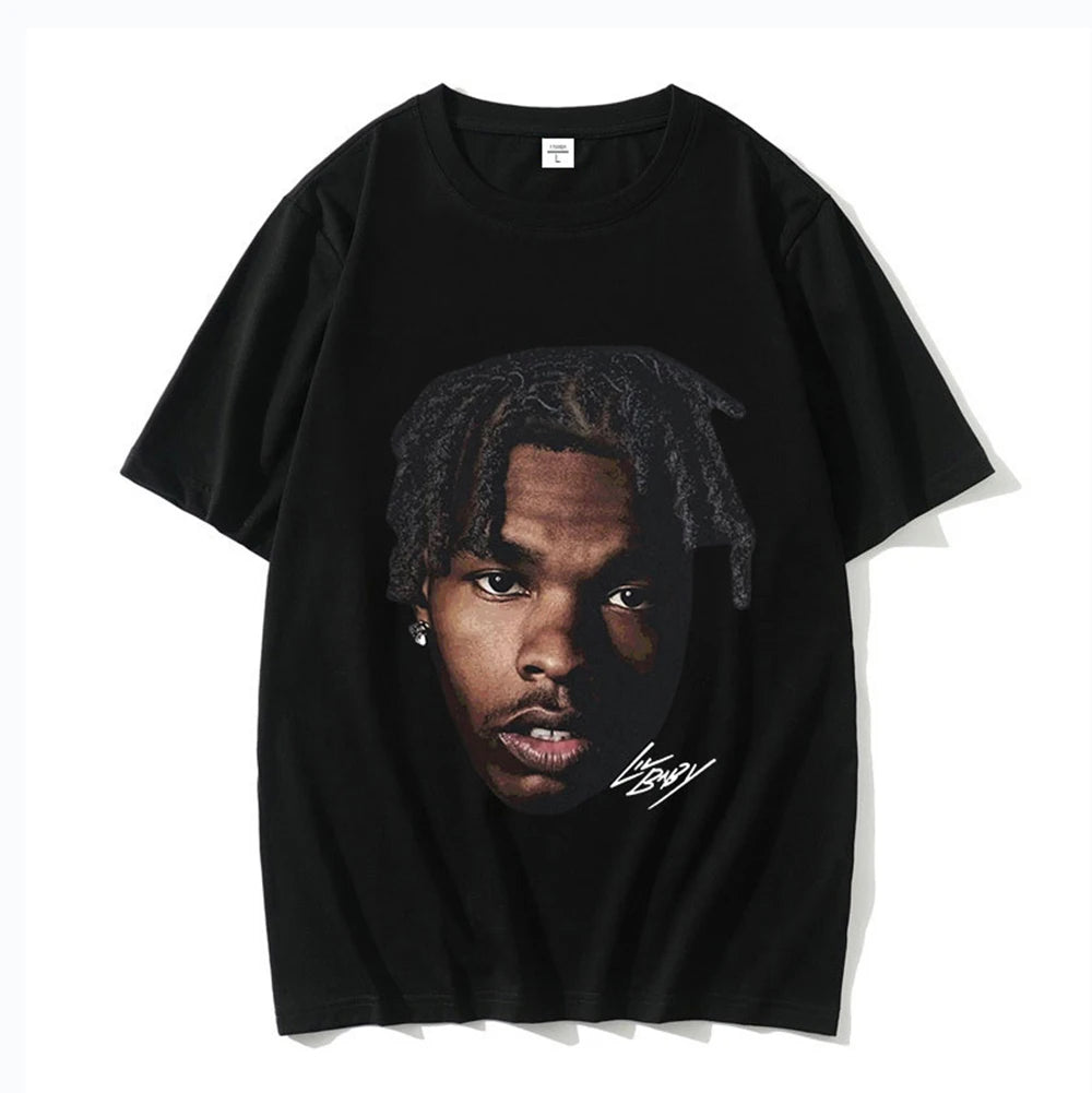 Lil Baby Retro Graphic Men's Hip Hop Style Rapper Men Women Cotton Short Sleeve T-Shirts Oversized Streetwear 80046