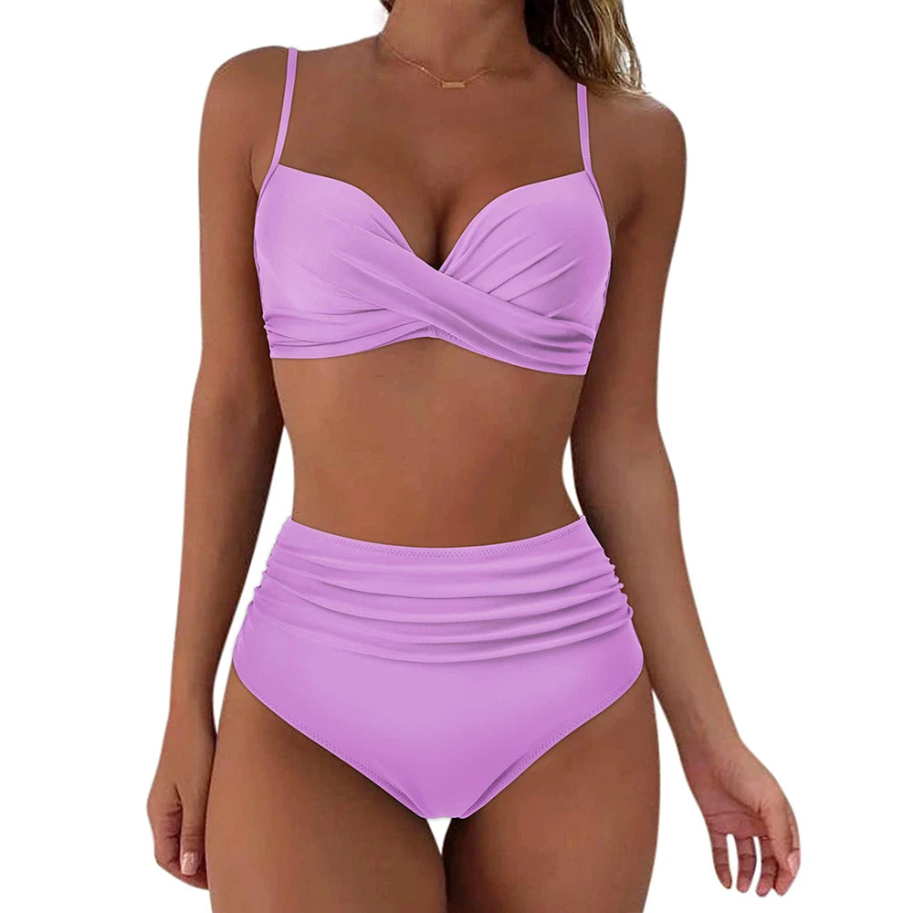 Vintage High Waist Bikinis 2025  Push Up Swimwear Printed Swimsuit Beachwear Summer Bathers Bathing Suit Swimming