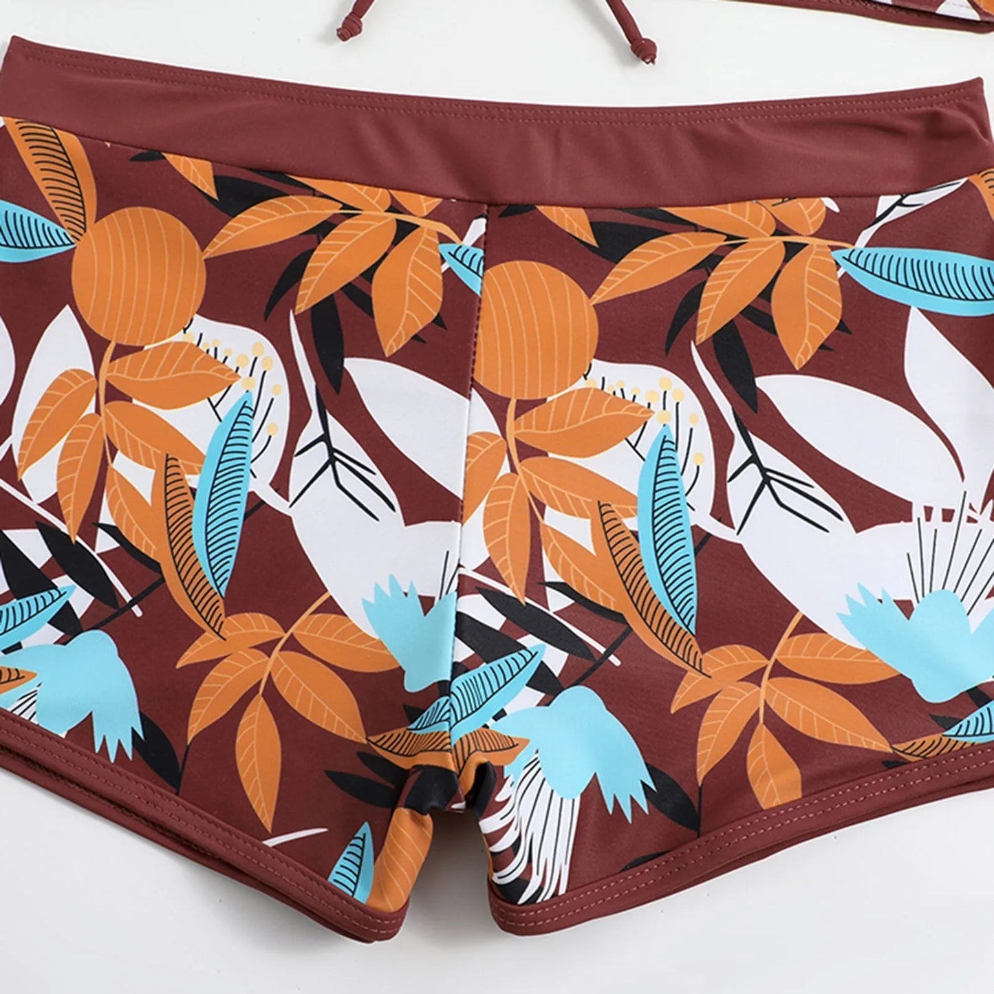 Shorts Bikinis Set  High Waist Swimsuit Women Swimwear  Plant Print Bathers Bathing Swim Suit Beachwear
