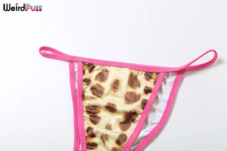 Weird Puss Beach Vacation 3 Piece Set Women Leopard Print Halter Bra Tops+Panties+Shorts Summer Midnight Party Matching Clubwear