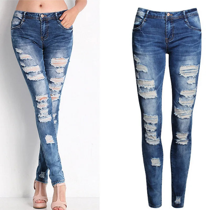 New Designer Women 2025 High Waist Ripped Jeans for Women Skinny Black White Jeans Woman Elastic Slim Jean Female Femme