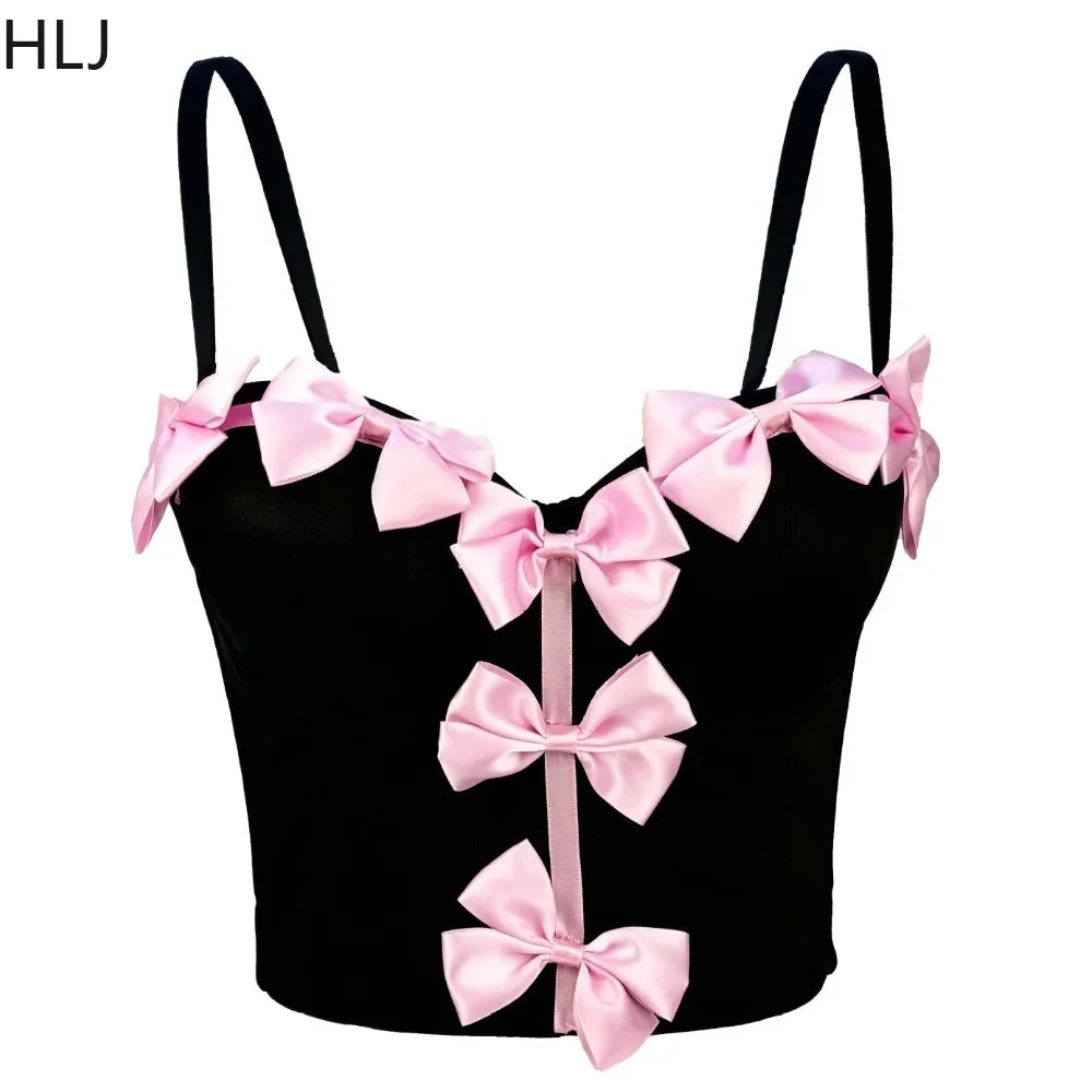 Sweet Bow Fashion, Two Piece Sets Women Thin Strap Slim Tank Top + Puffy Mini Skirts Outfits Female Streetwear
