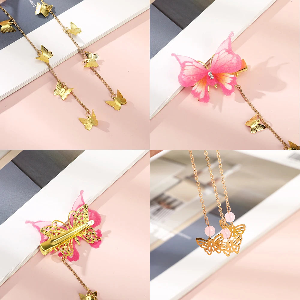 Butterfly Hairpins New Korean Yarn Elegant Metal Tassel Long Hair Clips For Women Hanfu Antique Party Hair Accessories