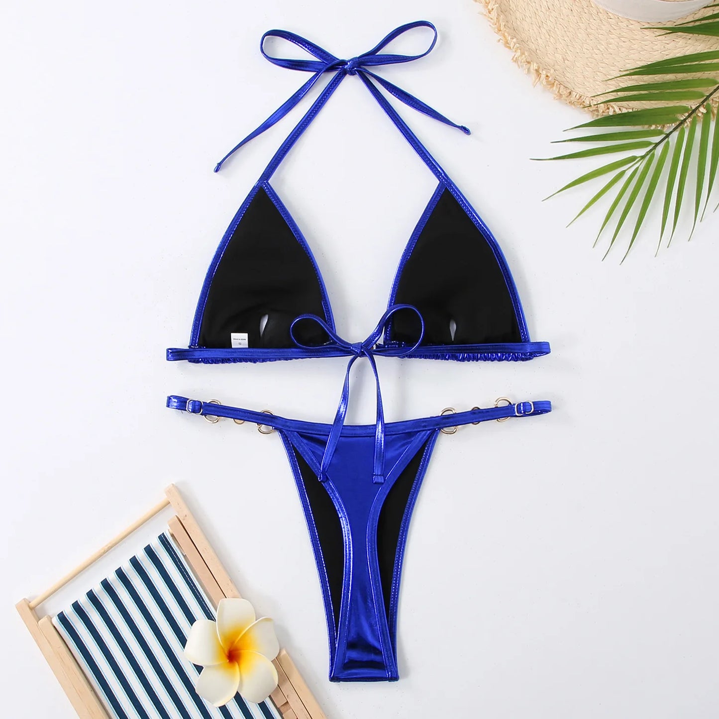 Shiny Pink Micro Bikini 2025 Mujer Women Sexy PU Pearls Push Up Thong Swimsuit Summer Bathing Suit Bandage Holiday Swimwear