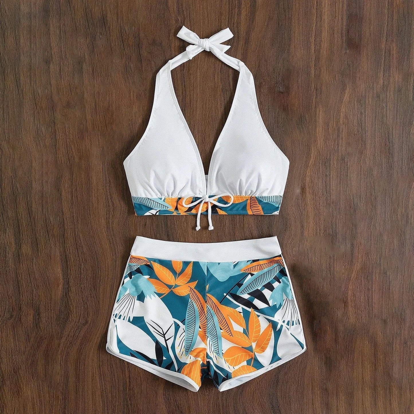 Shorts Bikinis Set  High Waist Swimsuit Women Swimwear  Plant Print Bathers Bathing Swim Suit Beachwear