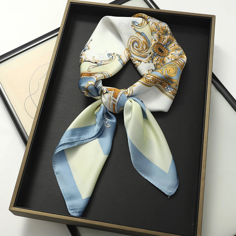 60Colors Luxury Scarf Women 70*70Cm Silk Feel Square Hair Wrapping Foulard Satin Shawl Big Size Head Bandana Hijab Handkerchief
