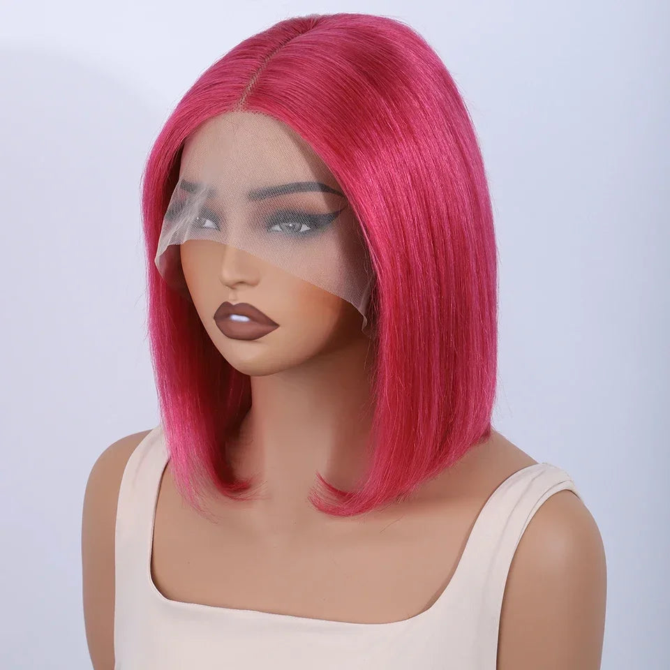 Brazilian Cosplay Purple Hair 13x5x1 T Part Transparent Lace Front Human Hair Wigs 180D  Short Straight Lace Bob Wigs Human Wigs