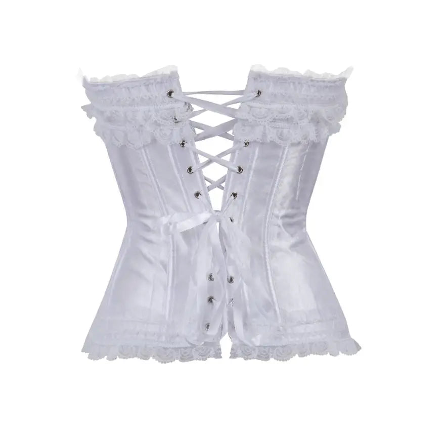 Women Sexy Satin Overbust Corset Lace Up Corsets Bustiers Top Gothic Ladies Halloween Plus Size White Red Black Pink korsett