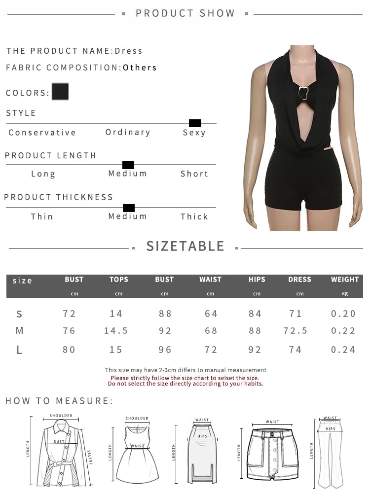 Weird Puss Sexy 2Piece Set Irregular Metal Rings Tube Tops+Bandage Halter Backless Swing Collar Playsuit Midnight Matching Suit