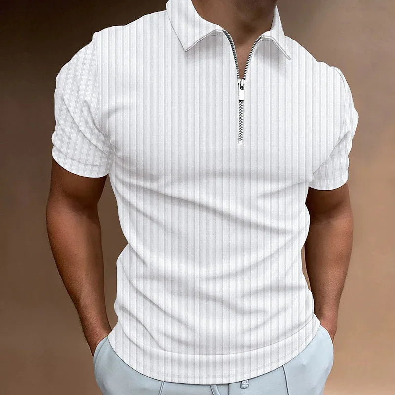 2024 new Short Sleeved Summer Europe And The United States New POLO Shirt Zipper Striped Short Sleeved Men's Polo Shirt