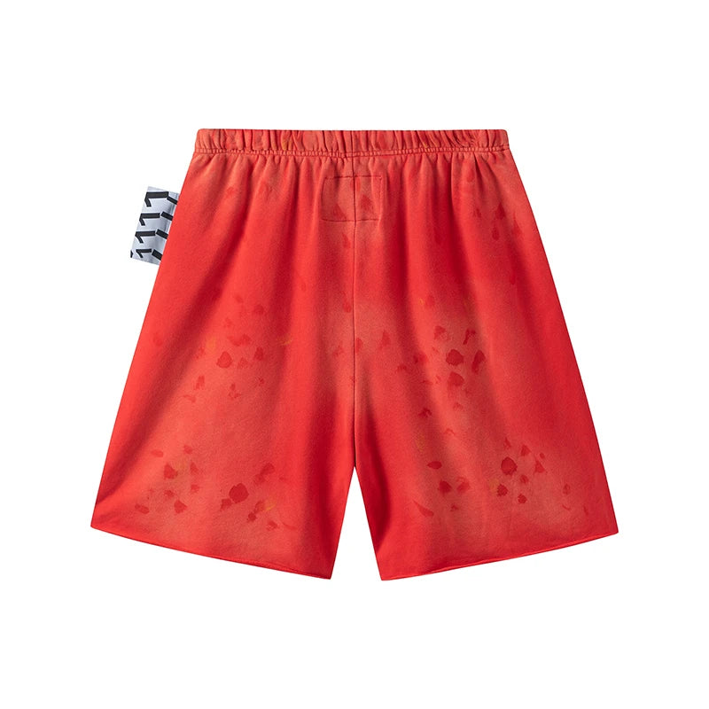 RRR123 2024 New Sports Shorts Heavyweight Washed Graffiti Print Vintage Drawstring Capris Casual High Street Loose Curled Y2K