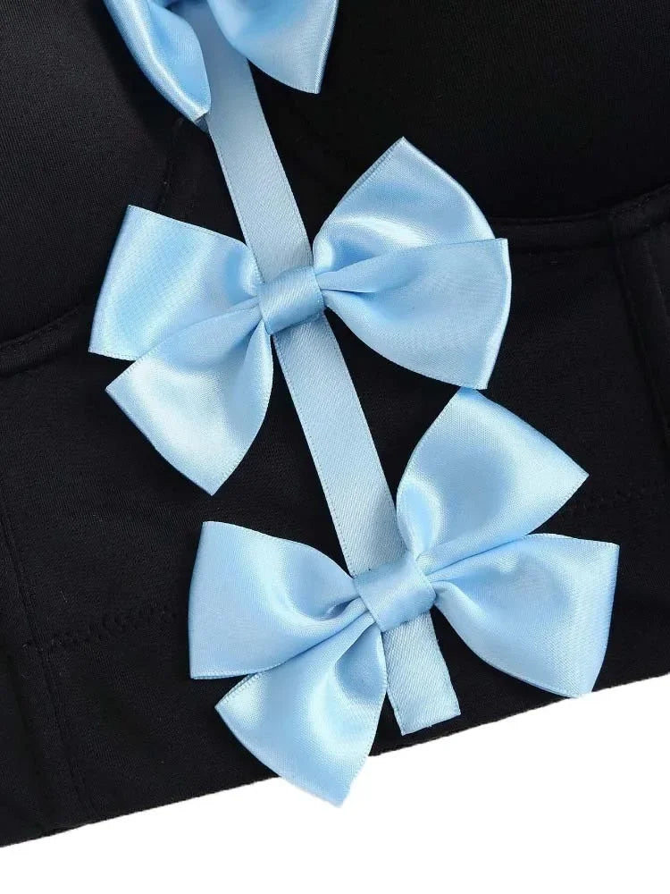 Sweet Bow Fashion, Two Piece Sets Women Thin Strap Slim Tank Top + Puffy Mini Skirts Outfits Female Streetwear